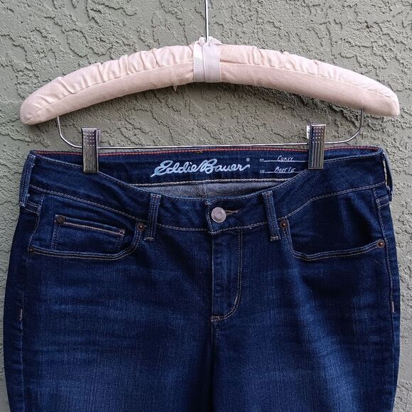 NWOT EDDIE BAUER Voyager Curvy Boot Cut Dark Indigo Denim Jeans Petite 8 - Picture 1 of 10